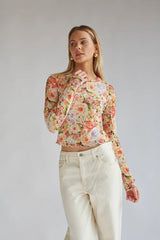 Summer Floral Mesh Long Sleeve Top