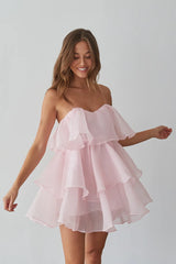Alesia Tiered Organza Babydoll Mini Dress
