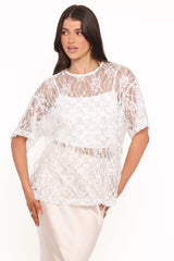 Yonder Sheer Lace Tee Top - White