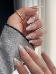 Nude French Tip Nails - Dew Sparkle