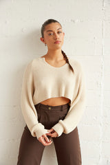 Sky Crop Knit Sweater in Cream