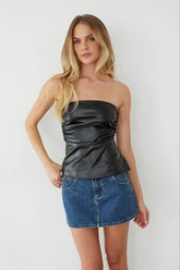 Indah Faux Leather Tube Top