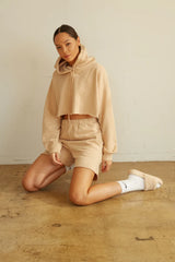 Girlfriend Crop Hoodie In Tan