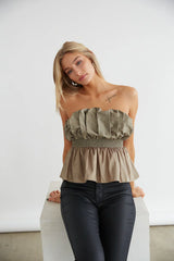 Gracie Strapless Taffeta Peplum Top