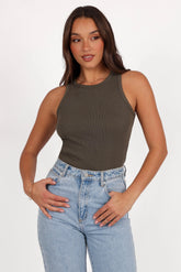 Ari Ribbed Tank Top - Olive