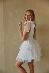 Erin Pearl Tulle Babydoll Mini Dress