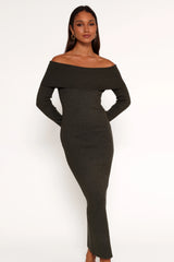 Archie Off The Shoulder Midi Dress - Olive
