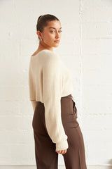 Sky Crop Knit Sweater in Cream