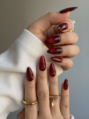 Deep Red Cat eye Nails