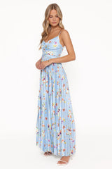 Naira Pleated Maxi Dress - Cornflower Blue Floral