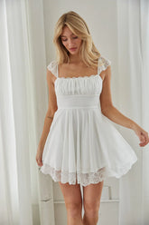 Scarlett Lace Trim Flutter Strap Mini Dress