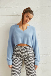 Sky Crop Knit Sweater in Blue