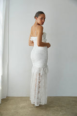 Aphrodite Lace Ruched Rosette Maxi Dress