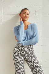 Sky Crop Knit Sweater in Blue