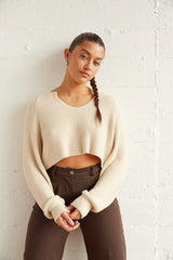 Sky Crop Knit Sweater in Cream