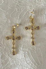 LUV AJ Bezel Stone Cross Studs