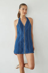 Graylee Halter Denim Mini Dress