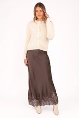 Alira Lace Trim Midi Skirt - Brown