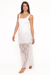 Yonder Sheer Panel Lace Maxi Skirt - White