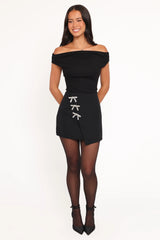 Tyra Mini Skirt With Embellished Bows - Black