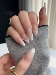Nude French Tip Nails - Dew Sparkle