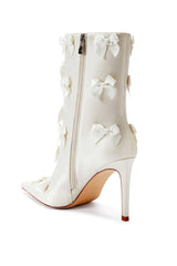 Azalea Wang Taf Cream Satin Bow Stiletto Booties