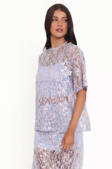 Yonder Sheer Lace Tee Top - Purple