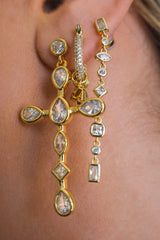 LUV AJ Bezel Stone Cross Studs