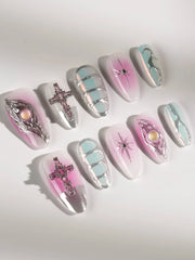 Silver Pink Nails Flame