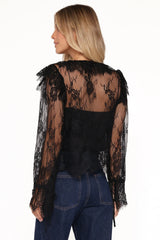 Yeva Lace Button Up Blouse - Black