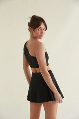 Mia Smoothing One Shoulder Crop Top in Black