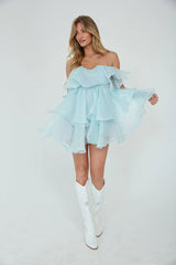 Alesia Tiered Organza Babydoll Mini Dress