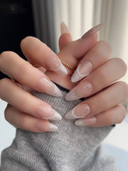 Nude French Tip Nails - Dew Sparkle