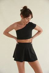 Mia Smoothing One Shoulder Crop Top in Black