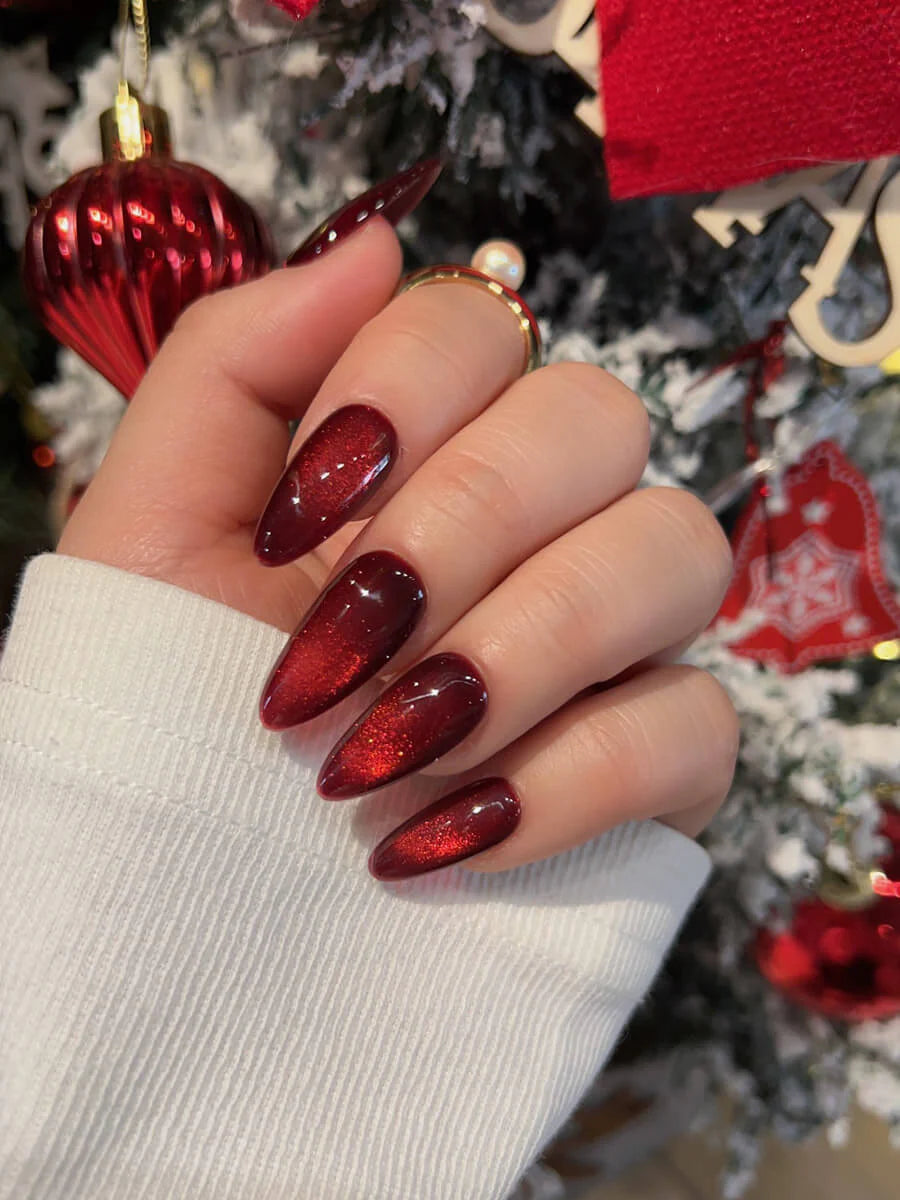 Deep Red Cat eye Nails