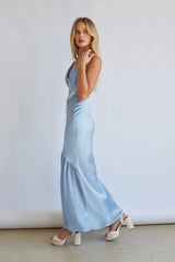 Lucinda Halter V-Neck Open Back Satin Midi Dress