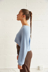 Sky Crop Knit Sweater in Blue