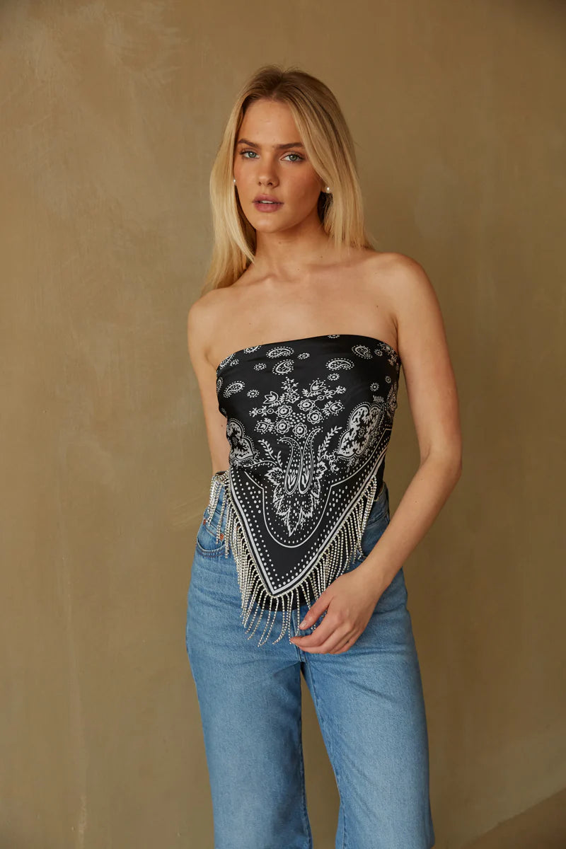 Dolly Rhinestone Fringe Bandana Top