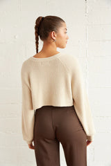 Sky Crop Knit Sweater in Cream