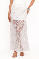 Yonder Sheer Panel Lace Maxi Skirt - White